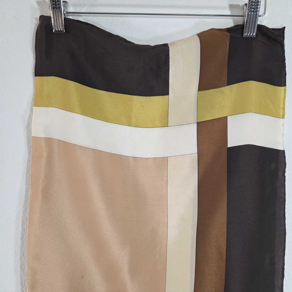 Vintage YVES SAINT LAURENT Silk Geometric Neutral Neckerchief Square Scarf - Picture 3 of 15
